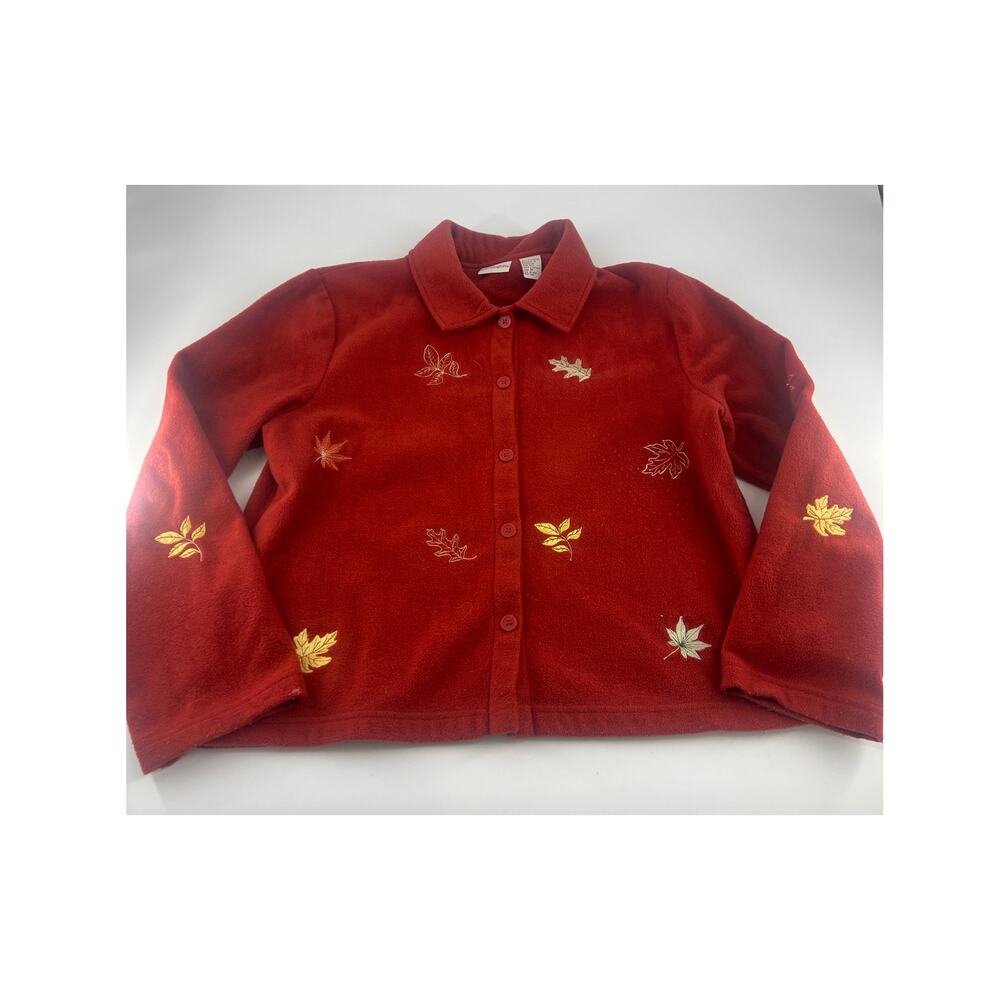 CC Hughes Sweater Women Medium Orange Fall Leaves Button Cardigan Granny Cottage